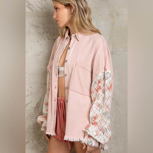 #126 New! Pol Spring Baby Pink Shacket with lace details - Picture 4 of 4